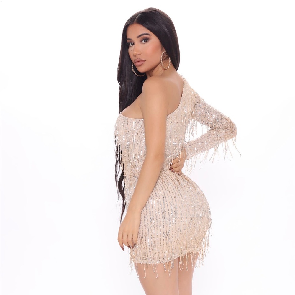 Champagne Sequin Fringe Mini Dress